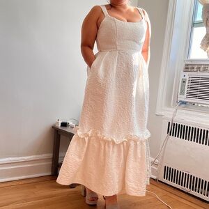 Elliatt Ivory Textured Ruffle-Hem Maxi Dress with Wide Straps